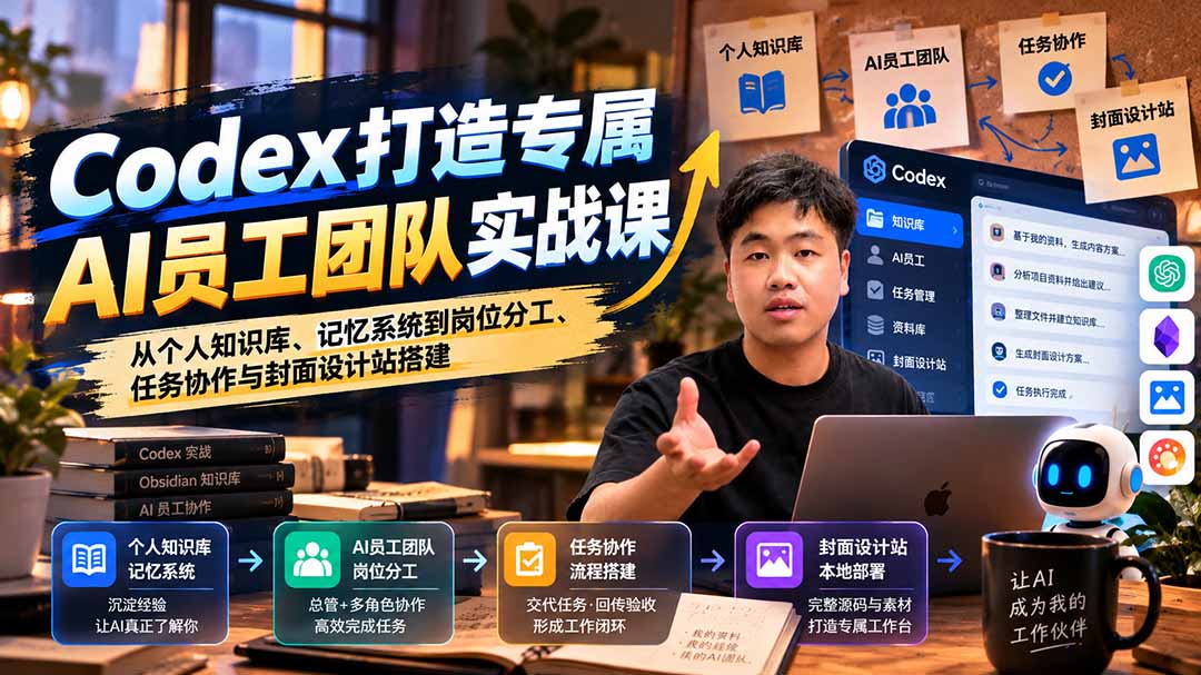 【无水印】Codex打造专属AI员工团队实战课:从个人知识库、记忆系统到岗位分工、任务协作与封面设计站搭建-橙心云网创