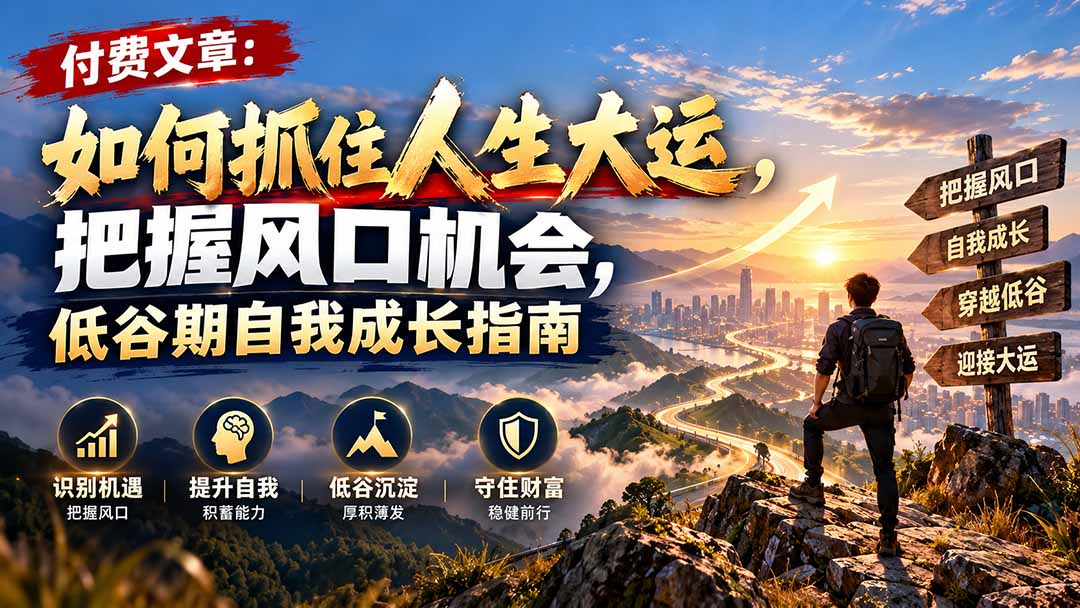 付费文章：如何抓住人生大运，把握风口机会，低谷期自我成长指南-橙心云网创