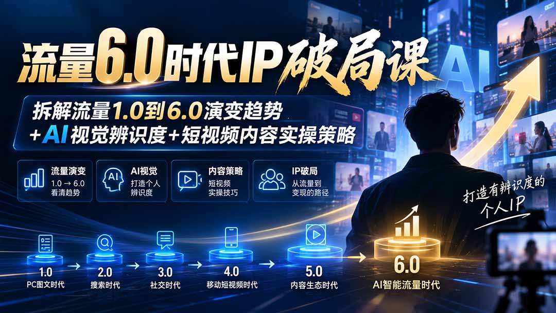 流量6.0时代IP破局课-更新：拆解流量1.0到6.0演变趋势+AI视觉辨识度+短视频内容实操策略-橙心云网创