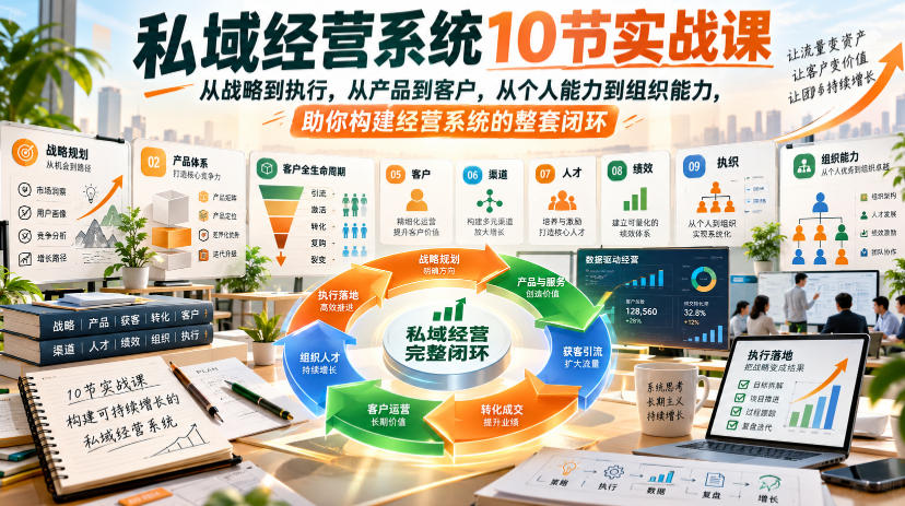 私域经营系统10节实战课，从战略到执行，从产品到客户，从个人能力到组织能力，助你构建经营系统的整套闭环-橙心云网创