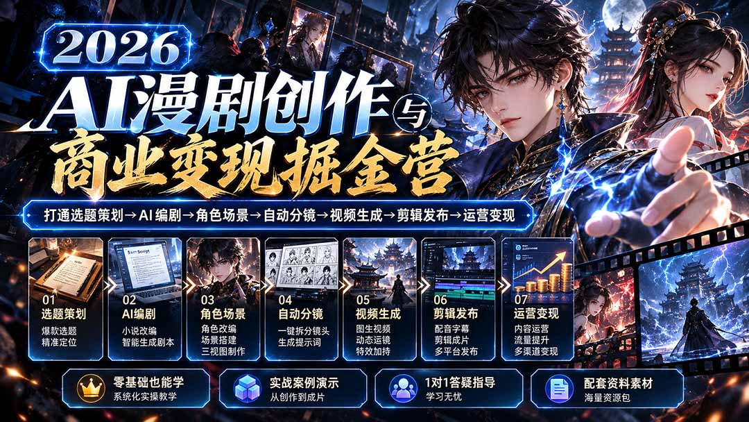【无水印】2026AI漫剧创作与商业变现掘金营:打通选题→AI编剧→角色场景→自动分镜→视频生成→剪辑发布→运营变现-橙心云网创