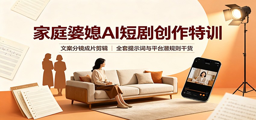 家庭婆媳AI短剧创作特训:文案分镜成片剪辑,全套提示词与平台潜规则干货-橙心云网创