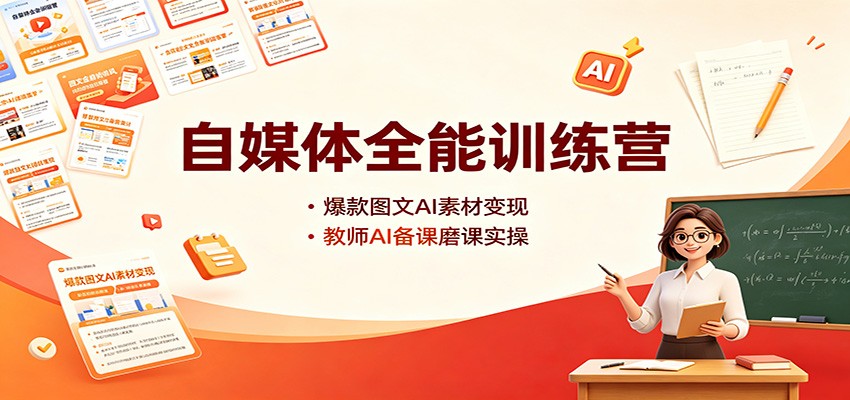 自媒体全能训练营:爆款图文AI素材变现,教师AI备课磨课实操-橙心云网创