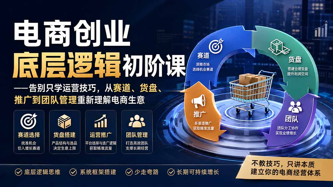 电商创业底层逻辑初阶课——告别只学运营技巧，从赛道、货盘、推广到团队管理重新理解电商生意-橙心云网创