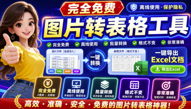 图片表格识别提取工具，支持一键从图片中智能提取表格并导出Excel文件，可离线免网运行，FastTableOCR-橙心云网创