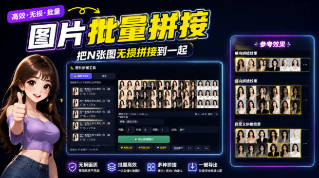 图片批量拼接，把N张图无损拼接到一起，支持横向、竖向、自定义等功能-橙心云网创
