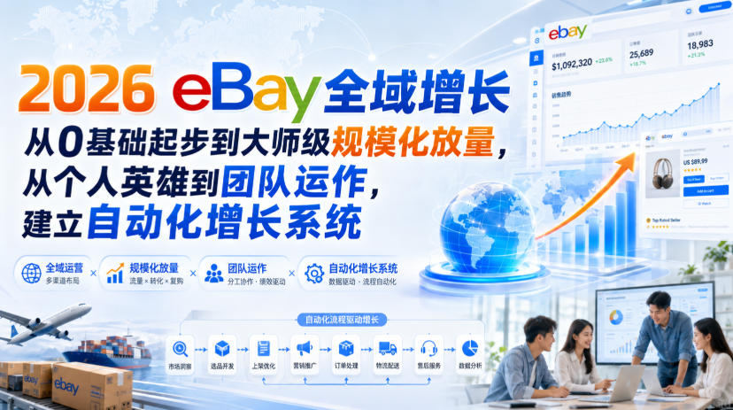2026 eBay全域增长,从0基础起步到大师级规模化放量,从个人英雄到团队运作,建立自动化增长系统-橙心云网创