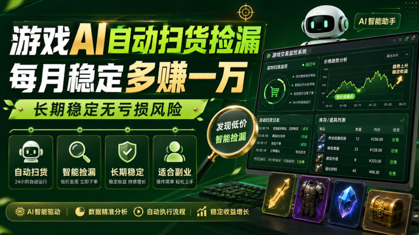 游戏AI自动扫货捡漏，每月稳定多賺1W，长期稳定无亏损风险！【揭秘】-橙心云网创