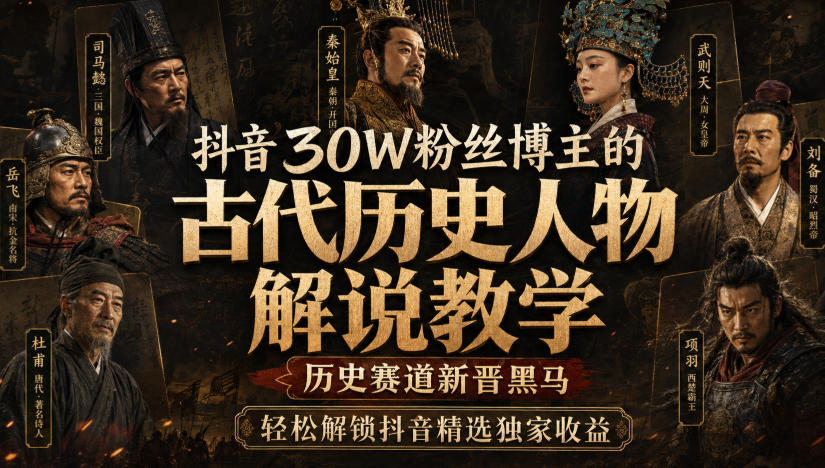 抖音30W粉丝博主的古代历史人物解说教学,历史赛道新晋黑马,轻松解锁抖音精选独家收益-橙心云网创