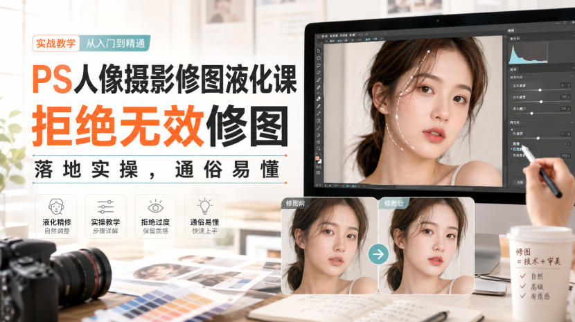 PS人像摄影修图液化课，拒绝无效修图，落地实操，通俗易懂-橙心云网创