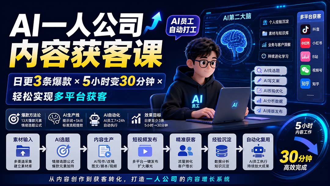 AI一人公司内容获客课-更新8月：日更3条爆款×5小时变30分钟×AI员工自动打工，轻松实现多平台获客-橙心云网创