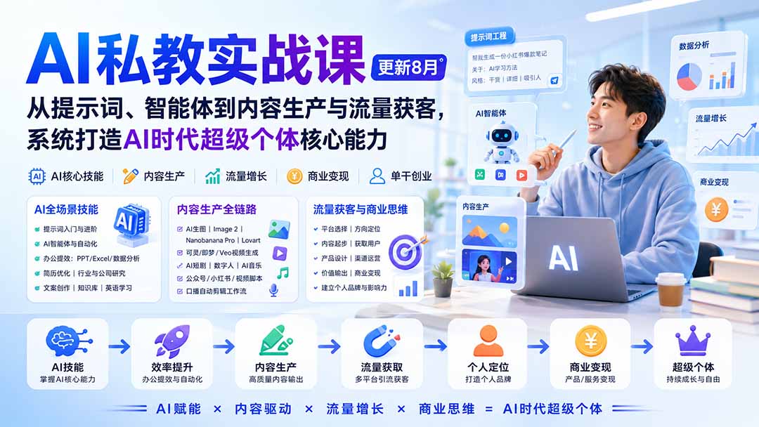 AI私教实战课-更新8月：从提示词、智能体到内容生产与流量获客，系统打造AI时代超级个体核心能力-橙心云网创