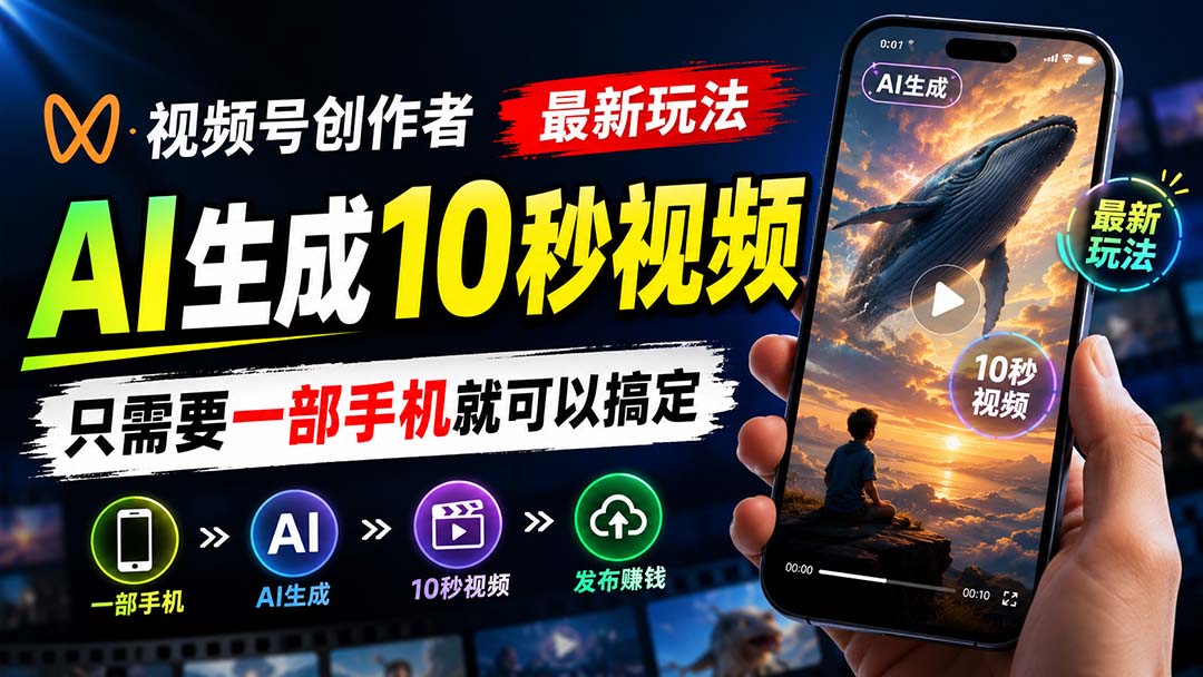 视频号创作者最新玩法，AI生成10秒视频，只需要一部手机就可以搞定-橙心云网创