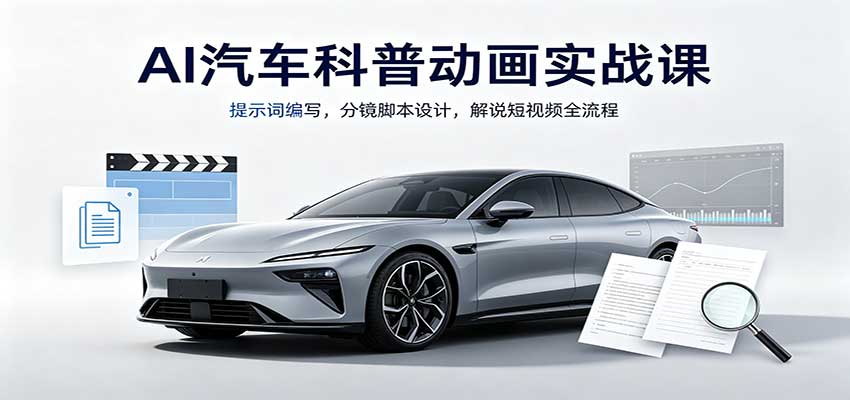 AI汽车科普动画实战课：提示词编写，分镜脚本设计，解说短视频全流程-橙心云网创