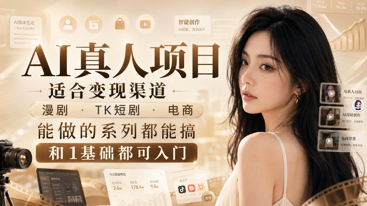 AI真人项目，适合变现渠道，漫剧，TK短剧，电商，能做的系列都能搞，0和1基础都可入门-橙心云网创