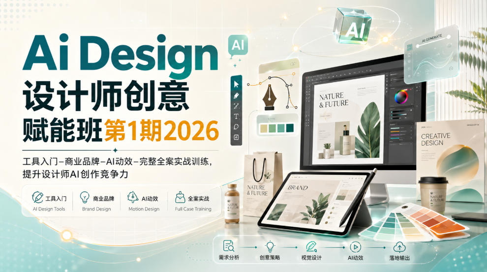 Ai Design设计师创意赋能班第1期2026｜工具入门‑商业品牌‑AI动效‑完整全案实战训练，提升设计师AI创作竞争力-橙心云网创