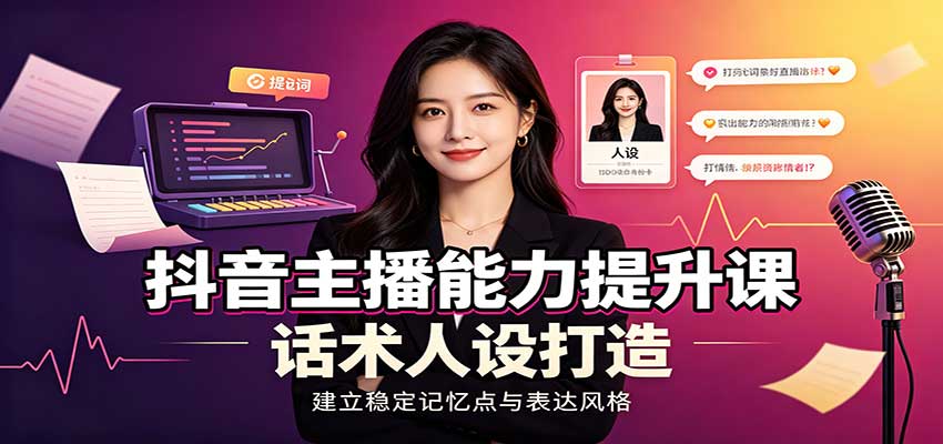 抖音主播能力提升课：账号底层逻辑，直播间搭建调试，话术人设打造全套教学-橙心云网创