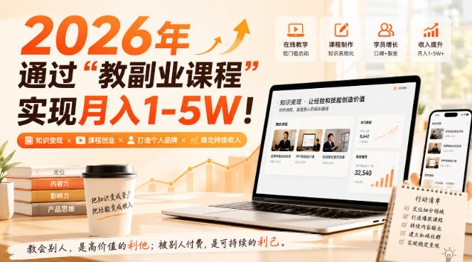 2026年通过“教副业课程”实现月入1-5W!毫无保留的全部教给你,长期稳定【揭秘】-橙心云网创