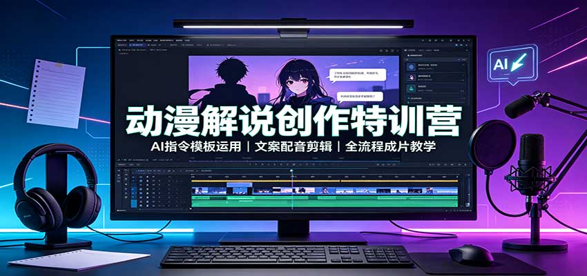 动漫解说创作特训营：AI指令模板运用，文案配音剪辑，全流程成片教学-橙心云网创