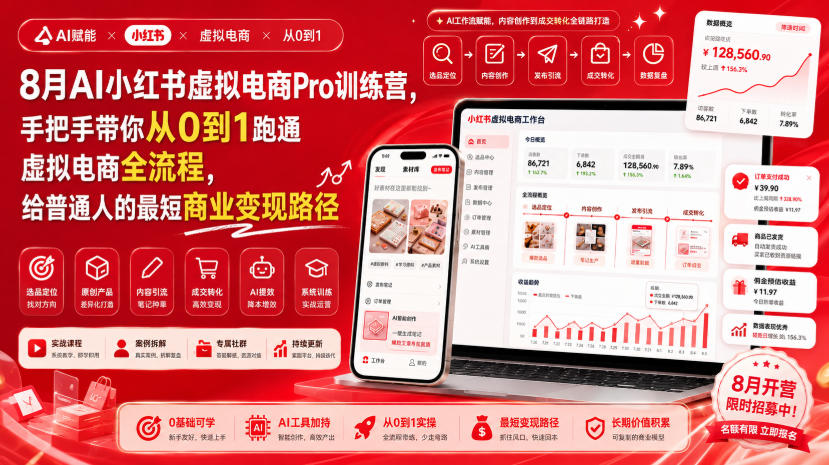 8月AI小红书虚拟电商Pro训练营，手把手带你从0到1跑通虚拟电商全流程，给普通人的最短商业变现路径(更新0903)-橙心云网创