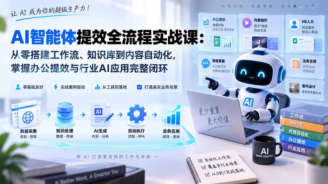 AI智能体提效全流程实战课:从零搭建工作流、知识库到内容自动化,掌握办公提效与行业AI应用完整闭环-橙心云网创