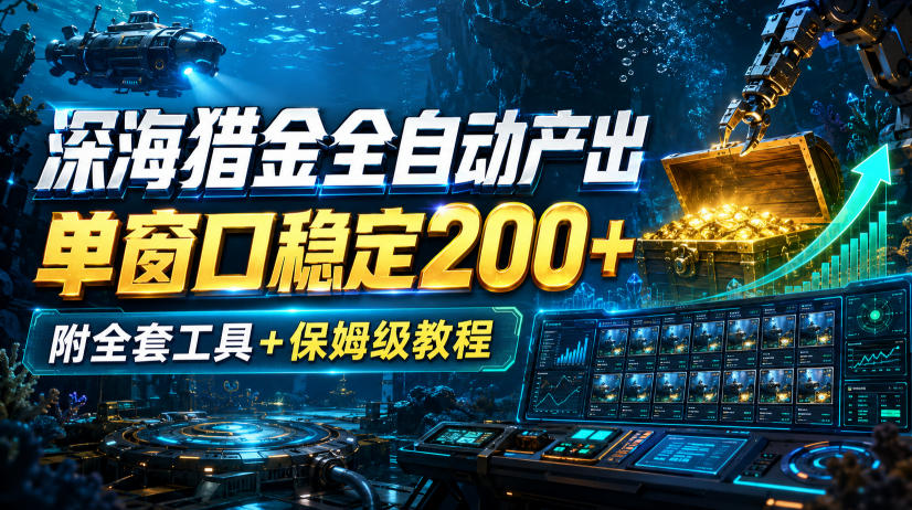 深海猎金全自动产出，单窗口稳定200+，附全套工具+保姆级教程【揭秘】-橙心云网创