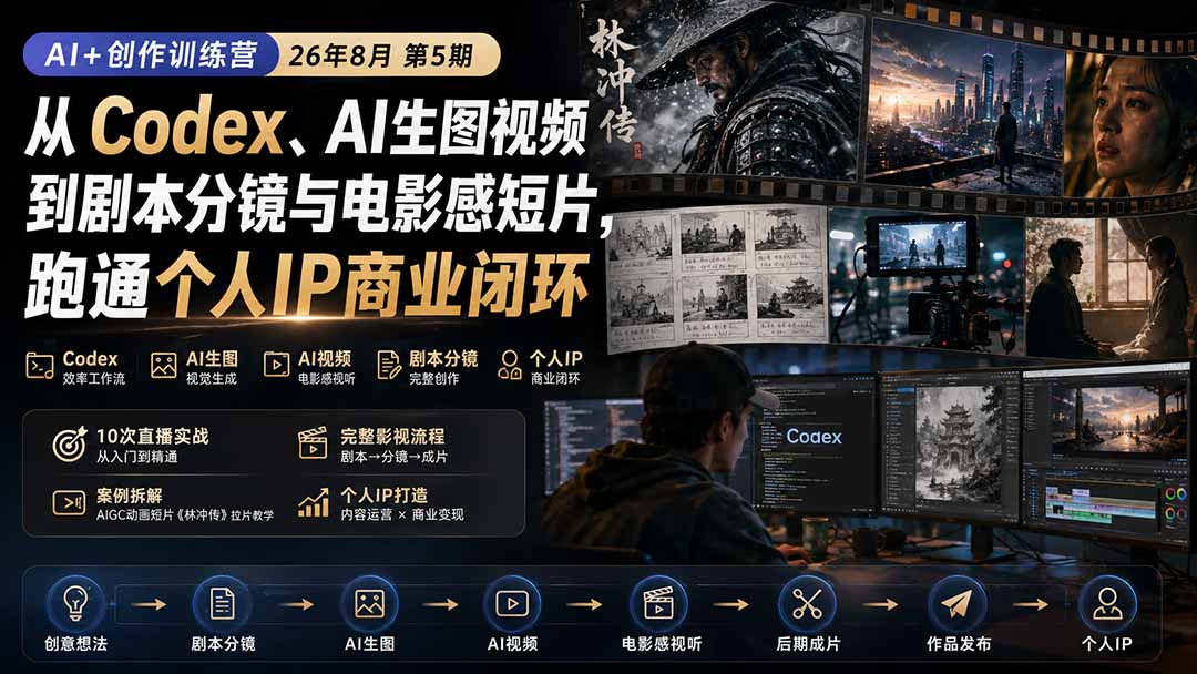 AI+创作训练营26年第5期-更新：从Codex、AI生图视频到剧本分镜与电影感短片，跑通个人IP商业闭环-橙心云网创