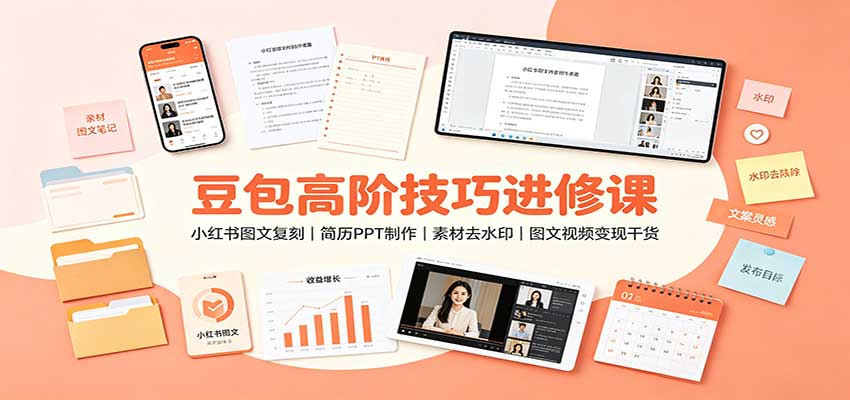 豆包高阶技巧进修课：小红书图文复刻，简历PPT制作，素材去水印，图文视频变现干货-橙心云网创