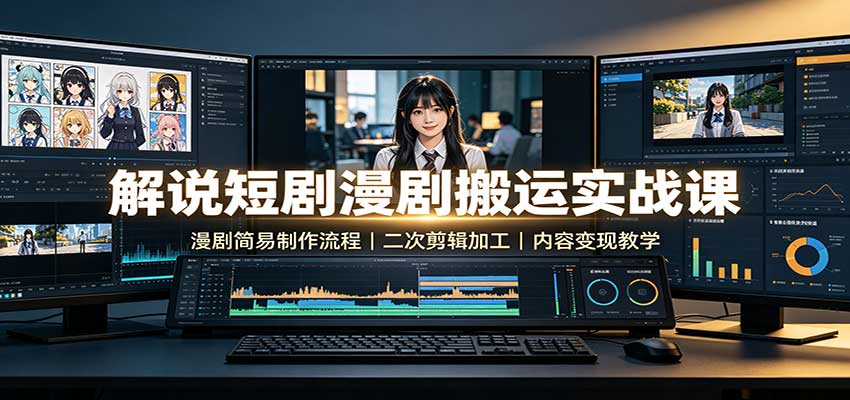 解说短剧漫剧搬运实战课：漫剧简易制作流程，二次剪辑加工，内容变现教学-橙心云网创