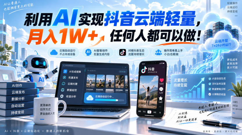利用AI实现抖音云端轻量,月入1W+,任何人都可以做!【揭秘】-橙心云网创