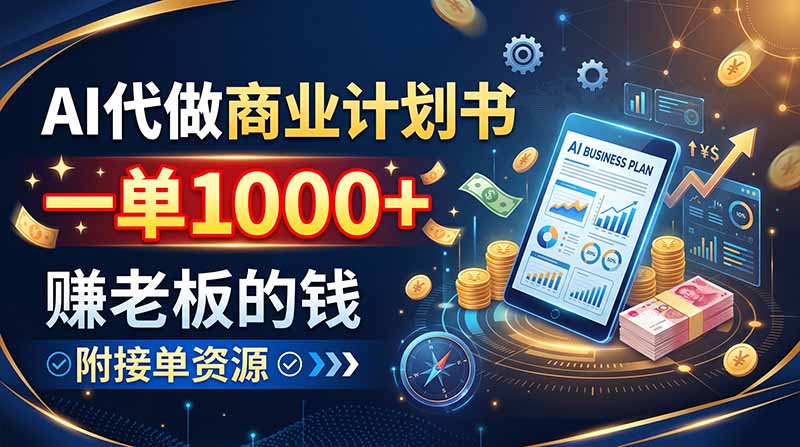 AI代做商业计划书，一单1000+，赚老板的钱，附接单资源-橙心云网创