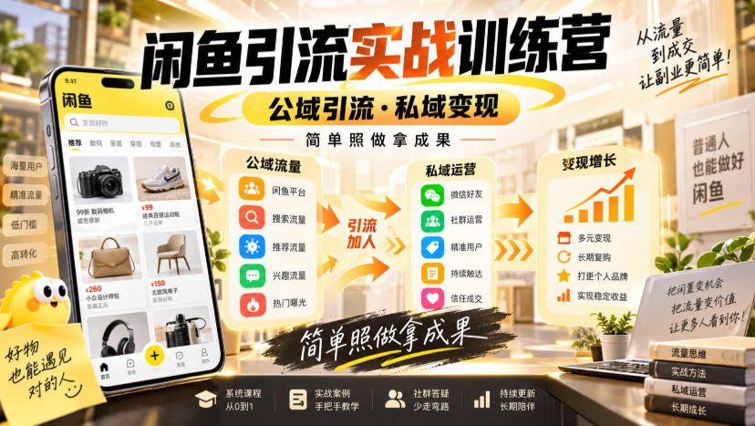 闲鱼引流实战训练营，公域引流·私域变现，简单照做拿成果-橙心云网创