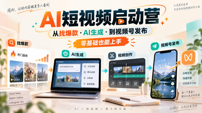 AI短视频启动营，从找爆款·AI生成·到视频号发布，零基础也能上手-橙心云网创