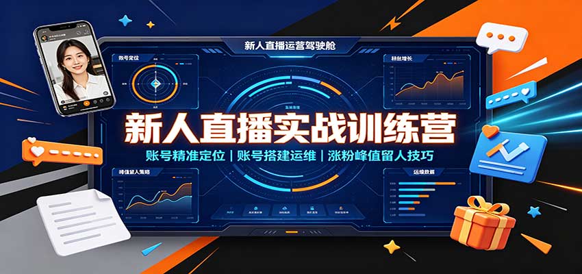 新人直播实战训练营：账号精准定位，账号搭建运维，涨粉峰值留人技巧-橙心云网创