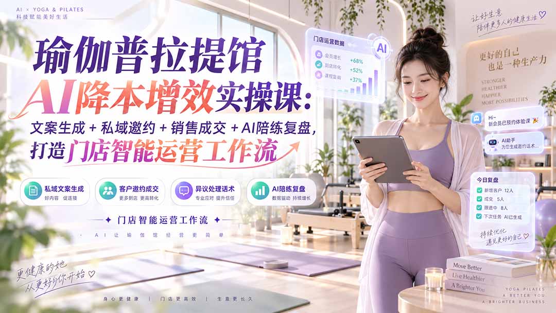 瑜伽普拉提馆AI降本增效实操课：文案生成+私域邀约+销售成交+AI陪练复盘，打造门店智能运营工作流-橙心云网创