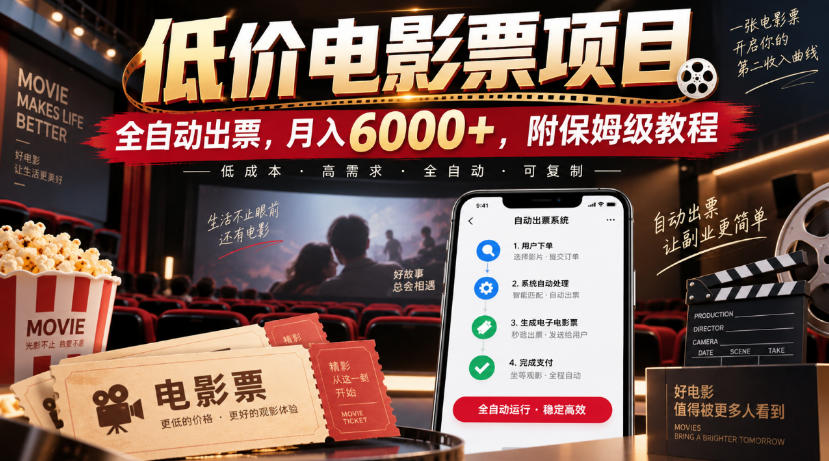 低价电影票项目,全自动出票,月入6000+,附保姆级教程【揭秘】-橙心云网创