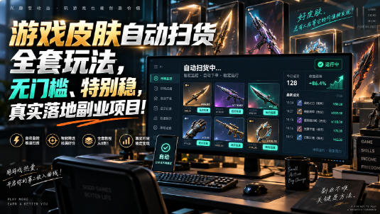 游戏皮肤自动扫货全套玩法,无门槛、特别稳,真实落地副业项目!【揭秘】-橙心云网创