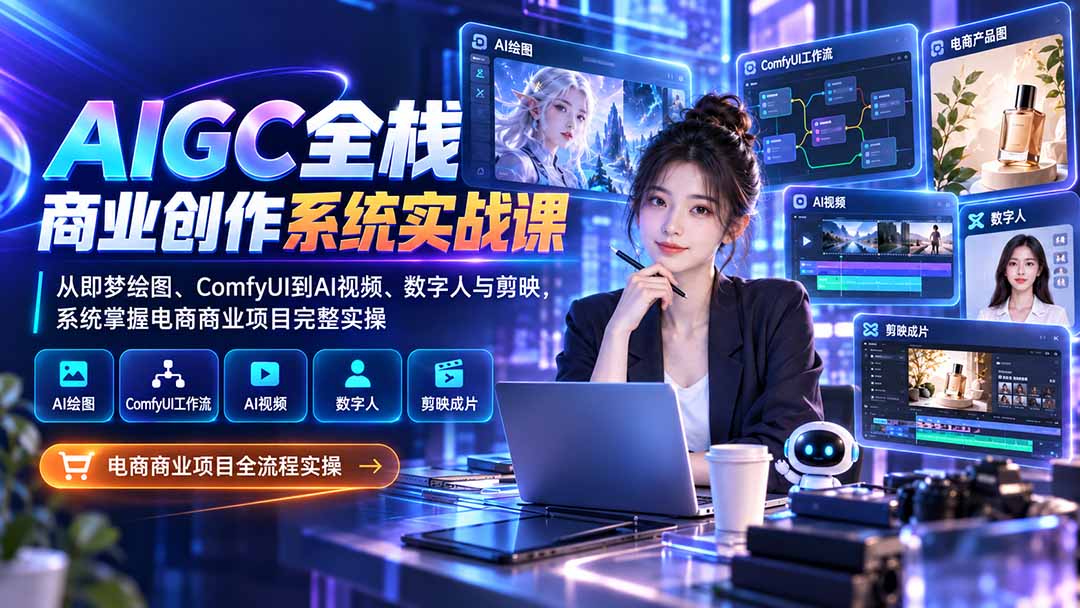 AIGC全栈商业创作系统实战课：从即梦绘图、ComfyUI到AI视频、数字人与剪映，系统掌握电商商业项目完整实操-橙心云网创