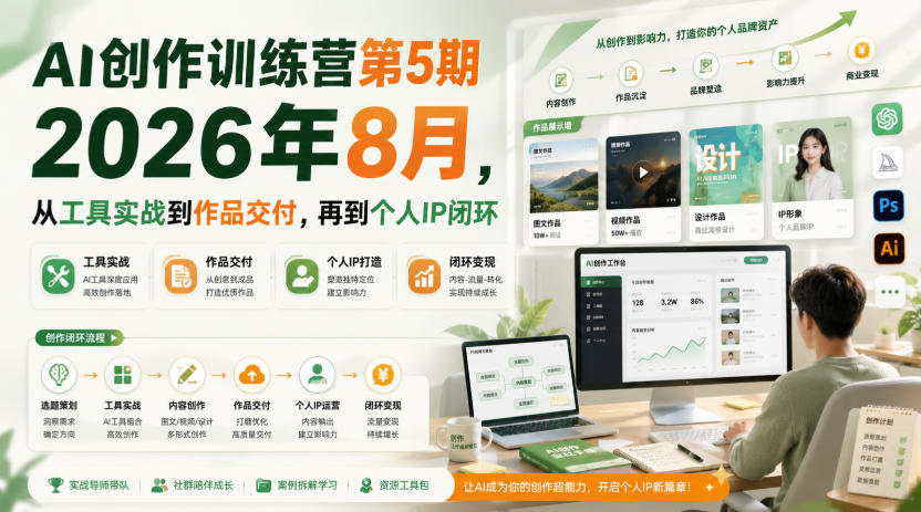 AI创作训练营第5期2026年8月，从工具实战到作品交付，再到个人IP闭环(更新0910)-橙心云网创