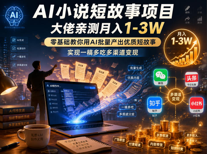 AI小说短故事项目,大佬亲测月入1-3W,零基础教你用AI批量产出优质短故事,实现一稿多吃多渠道变现(更新0910)-橙心云网创