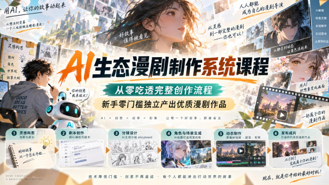 AI生态漫剧制作系统课程,从零吃透完整创作流程,新手零门槛独立产出优质漫剧作品-橙心云网创