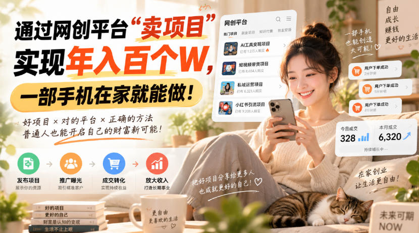 靠卖网创项目变现,一年拿下百万收益!一台手机就能操作!-橙心云网创
