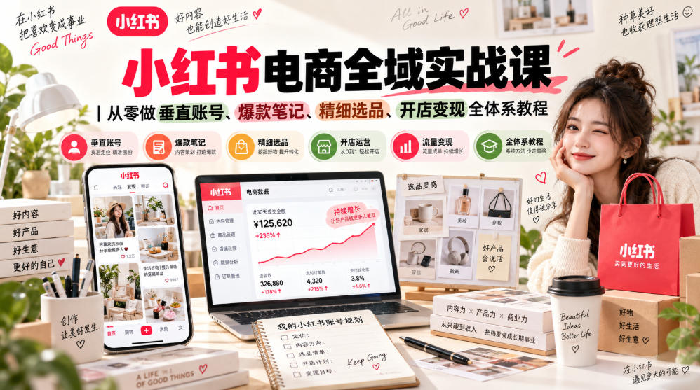 小红书电商全域实战课｜从零做垂直账号、爆款笔记、精细选品、开店变现全体系教程-橙心云网创