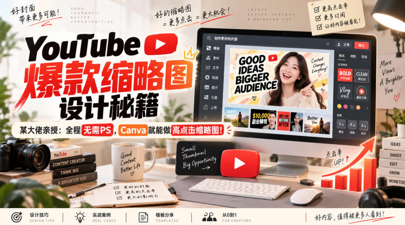 YouTube爆款缩略图设计秘籍，某油管大佬(610万订阅者)亲授，全程无需PS，Canva就能做高点击缩略图！【原创双语字幕】-橙心云网创