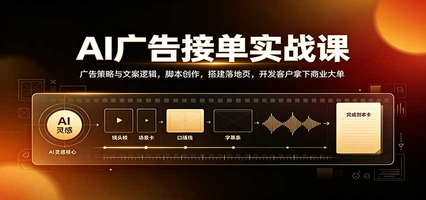AI广告接单实战：广告策略与文案逻辑，脚本创作，搭建落地页，开发客户拿下商业大单-橙心云网创