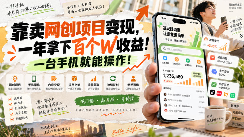 网创小程序虚拟资料变现，一年拿下百万收益，一部手机就可以做，0成本变现副业！-橙心云网创