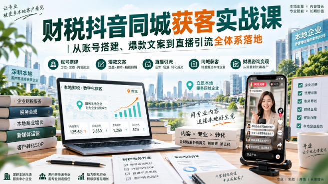 财税抖音同城获客实战课｜从账号搭建、爆款文案到直播引流全体系落地-橙心云网创