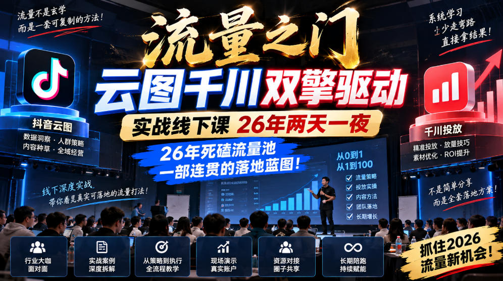 流量之门-云图千川双擎驱动实战线下课26年两天一夜，26年死磕流量池一部连贯的落地蓝图!-橙心云网创