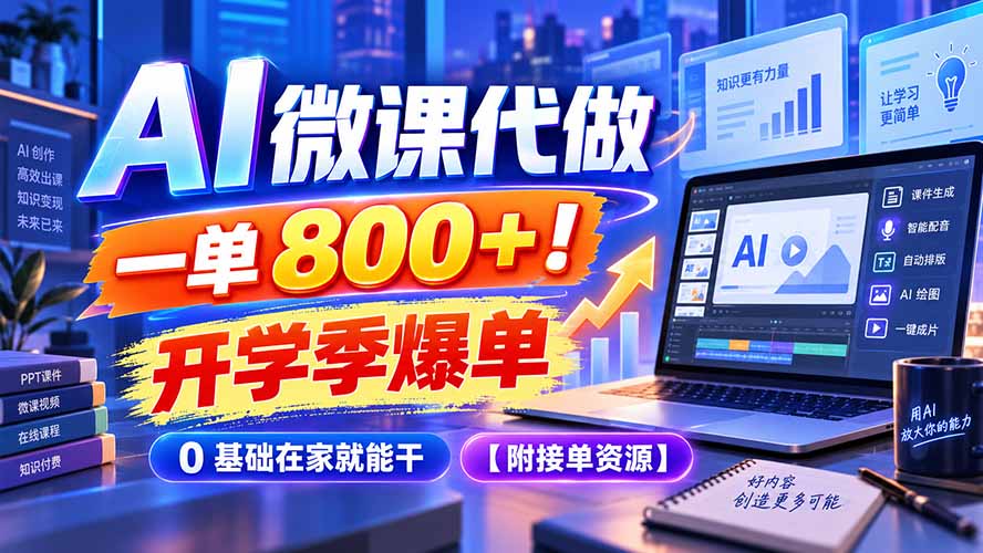 AI 微课代做,一单 800+!开学季爆单,0 基础在家就能干【附接单资源】-橙心云网创