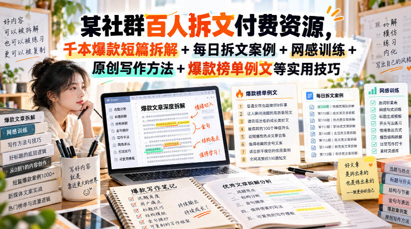 某社群百人拆文付费资源，千本爆款短篇拆解+每日拆文案例+网感训练+原创写作方法+爆款榜单例文等实用技巧(持续更新)-橙心云网创